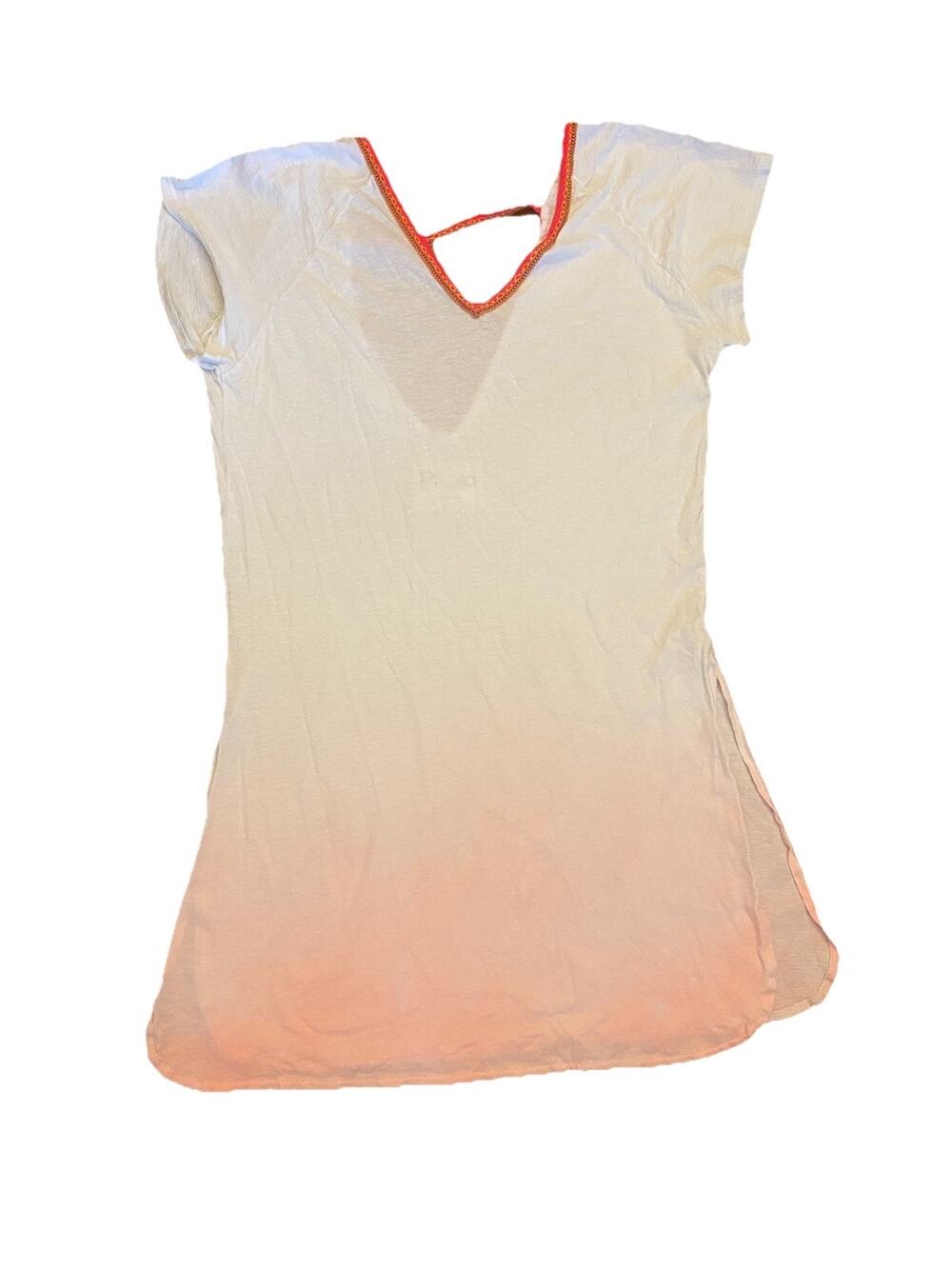 Pitusa Beach Cover Up Dress White pink Tunic Boho Mini One Size 100% cotton